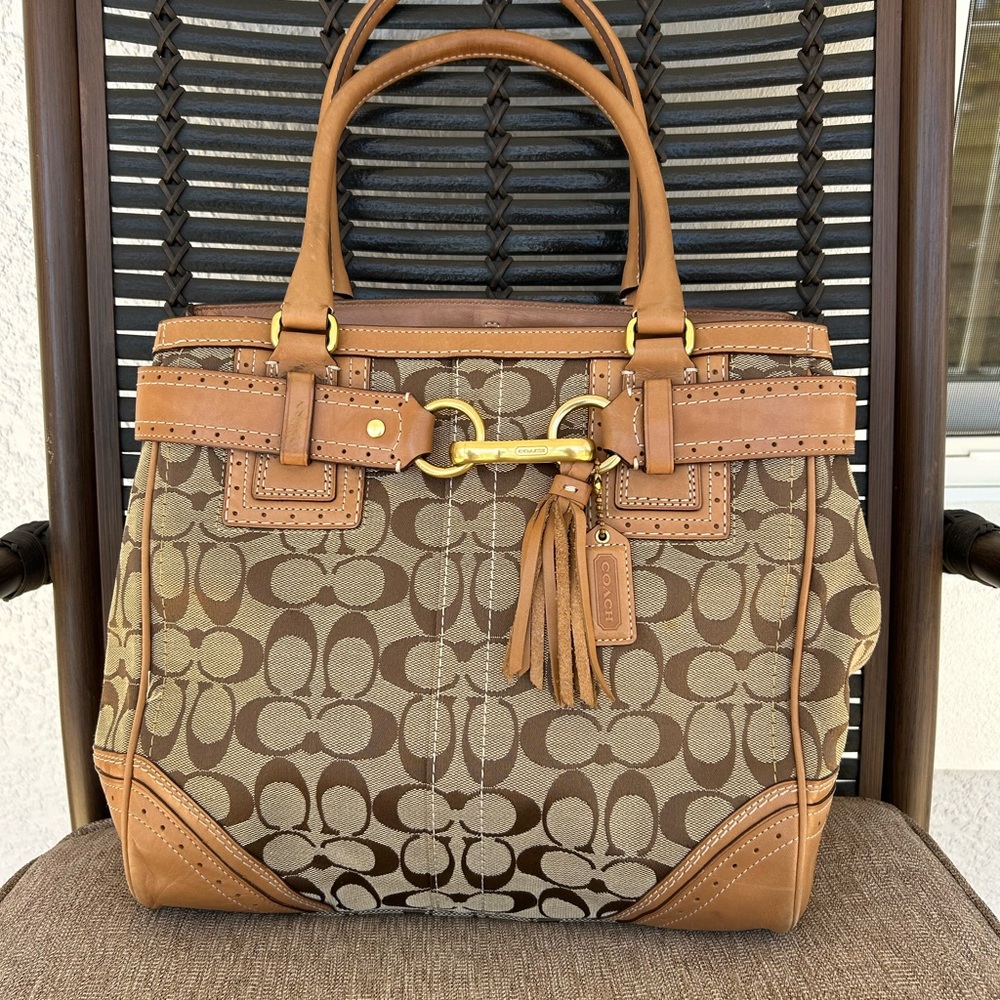 Coach Tan and Brown Signature Satchel 10509